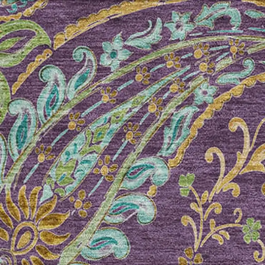 Purple Green And Blue Paisley Washable Area Rug With UV Protection Photo 3