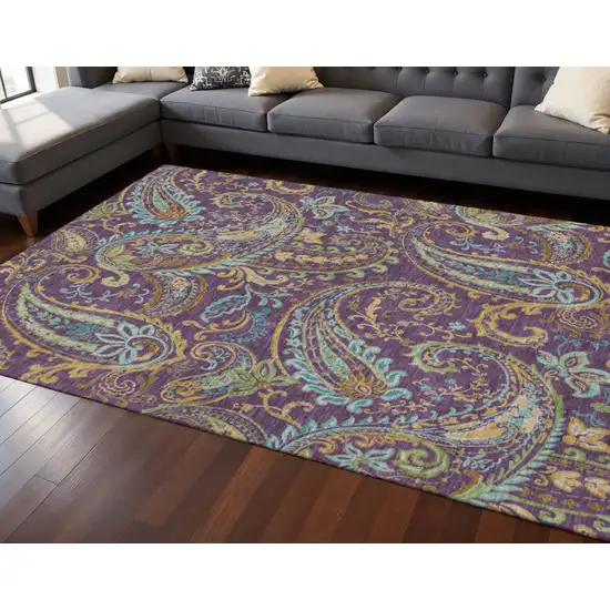 Purple Green And Blue Paisley Washable Area Rug With UV Protection Photo 2