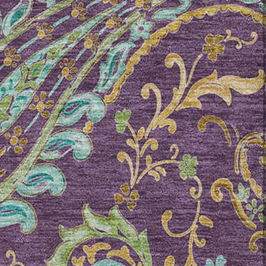 Purple Green And Blue Paisley Washable Area Rug With UV Protection Photo 3
