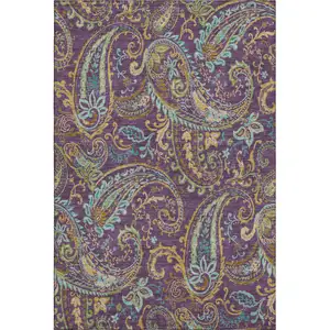 Photo of Purple Green And Blue Paisley Washable Area Rug With UV Protection