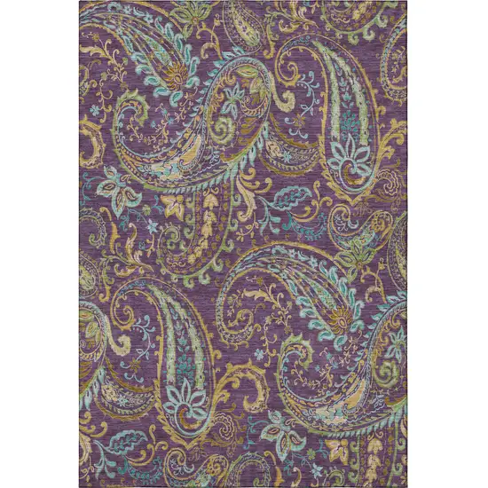 Purple Green And Blue Paisley Washable Area Rug With UV Protection Photo 4