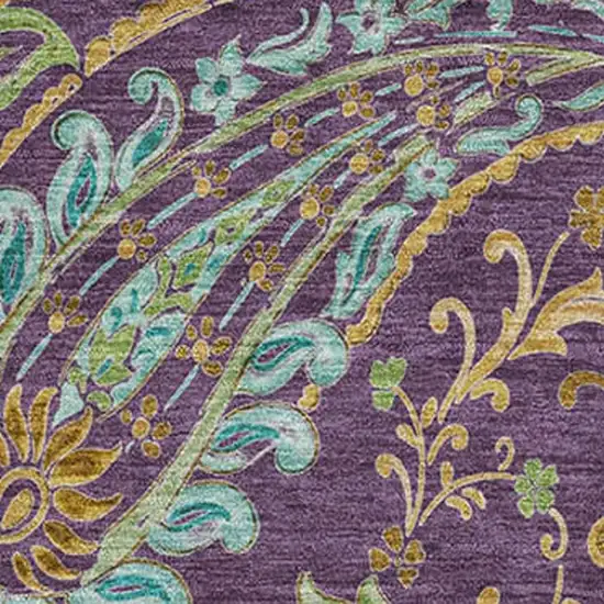 Purple Green And Blue Paisley Washable Area Rug With UV Protection Photo 3