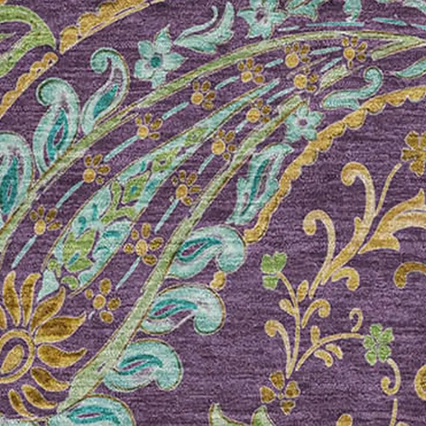 Purple Green And Blue Paisley Washable Area Rug With UV Protection Photo 3