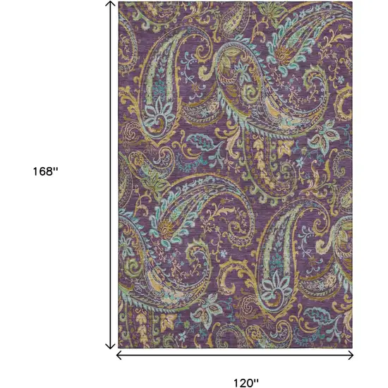 Purple Green And Blue Paisley Washable Area Rug With UV Protection Photo 3