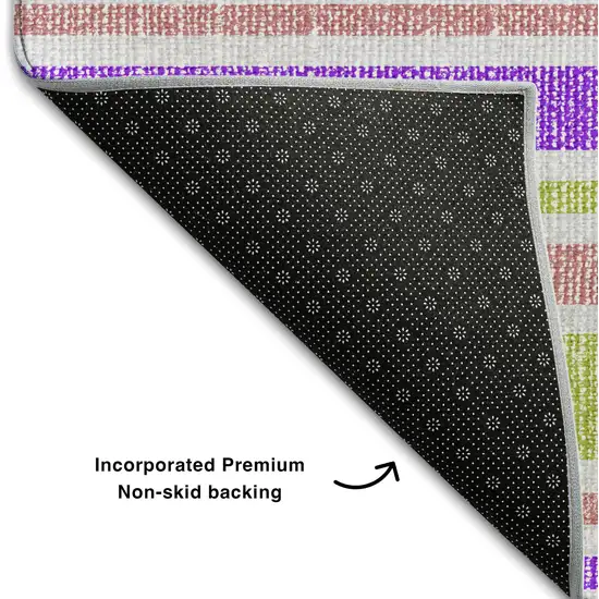 Purple Green And Blush Striped Washable Area Rug With UV Protection Photo 6