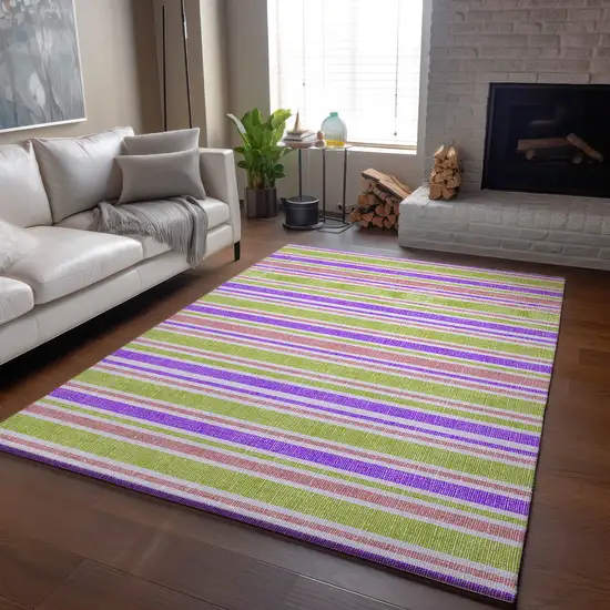 Purple Green And Blush Striped Washable Area Rug With UV Protection Photo 5