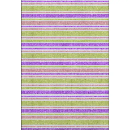 Purple Green And Blush Striped Washable Area Rug With UV Protection Photo 1