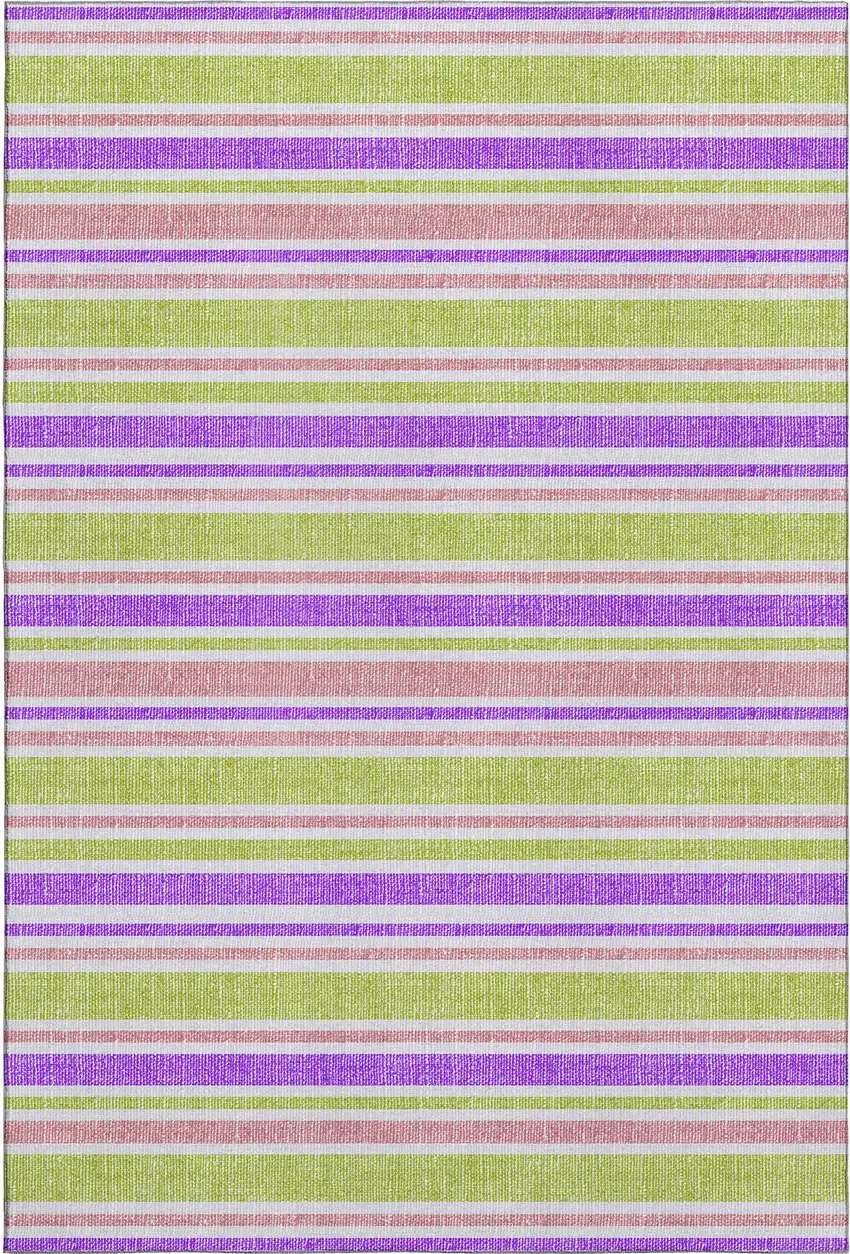 Purple Green And Blush Striped Washable Area Rug With UV Protection Photo 1