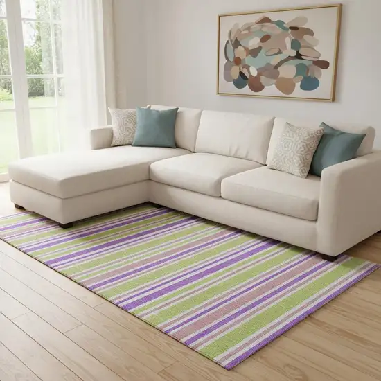 Purple Green And Blush Striped Washable Area Rug With UV Protection Photo 1