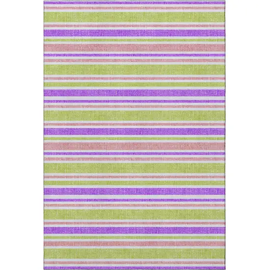 Purple Green And Blush Striped Washable Area Rug With UV Protection Photo 3