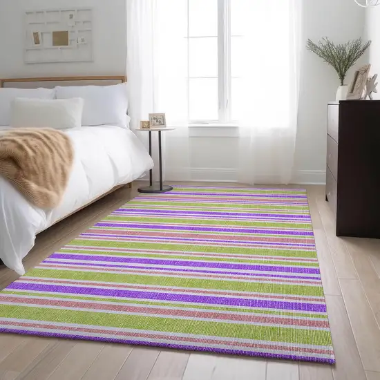 Purple Green And Blush Striped Washable Area Rug With UV Protection Photo 4