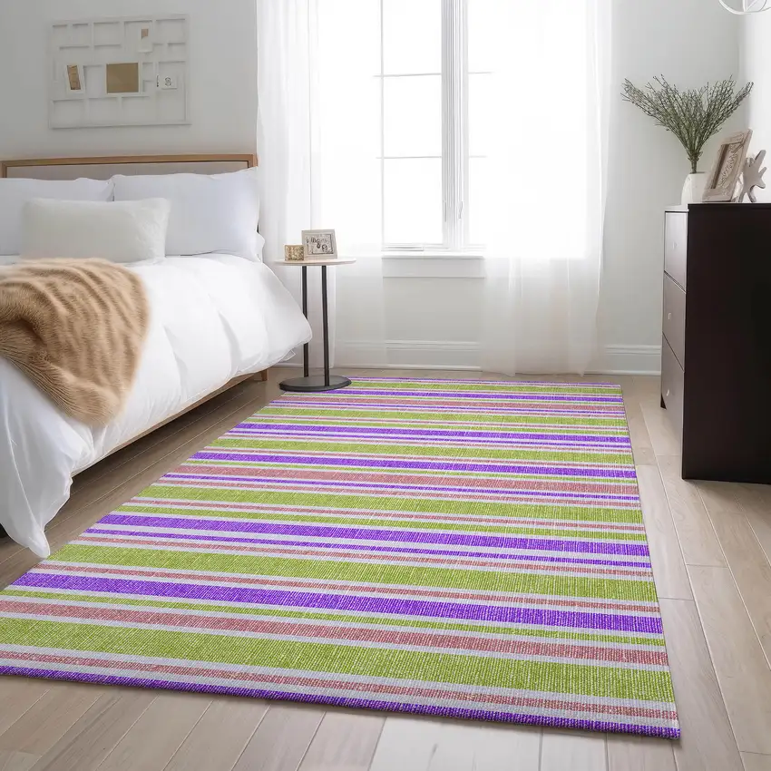 Purple Green And Blush Striped Washable Area Rug With UV Protection Photo 4