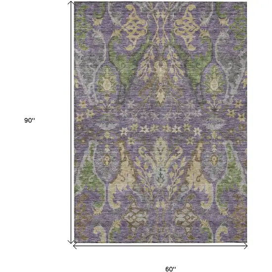 Purple Green And Brown Floral Washable Indoor Outdoor Area Rug Photo 8
