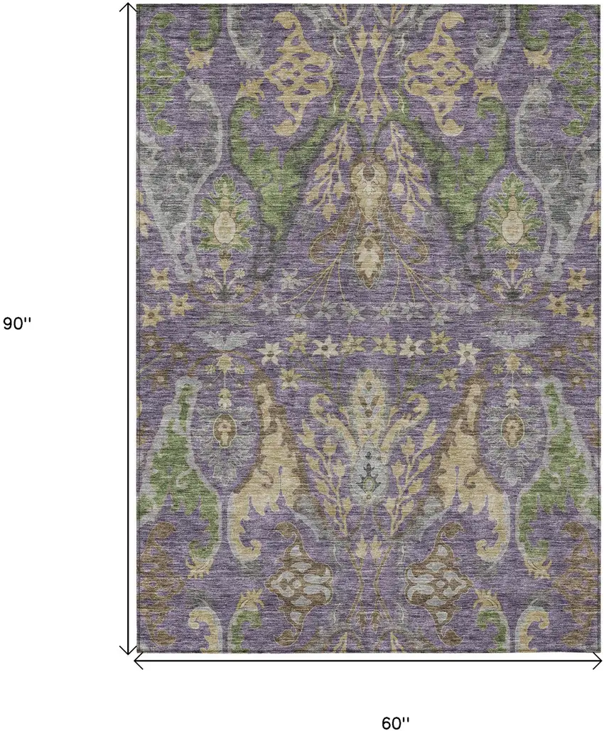 Purple Green And Brown Floral Washable Indoor Outdoor Area Rug Photo 8