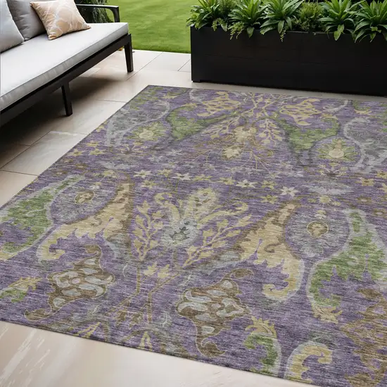 Purple Green And Brown Floral Washable Indoor Outdoor Area Rug Photo 1