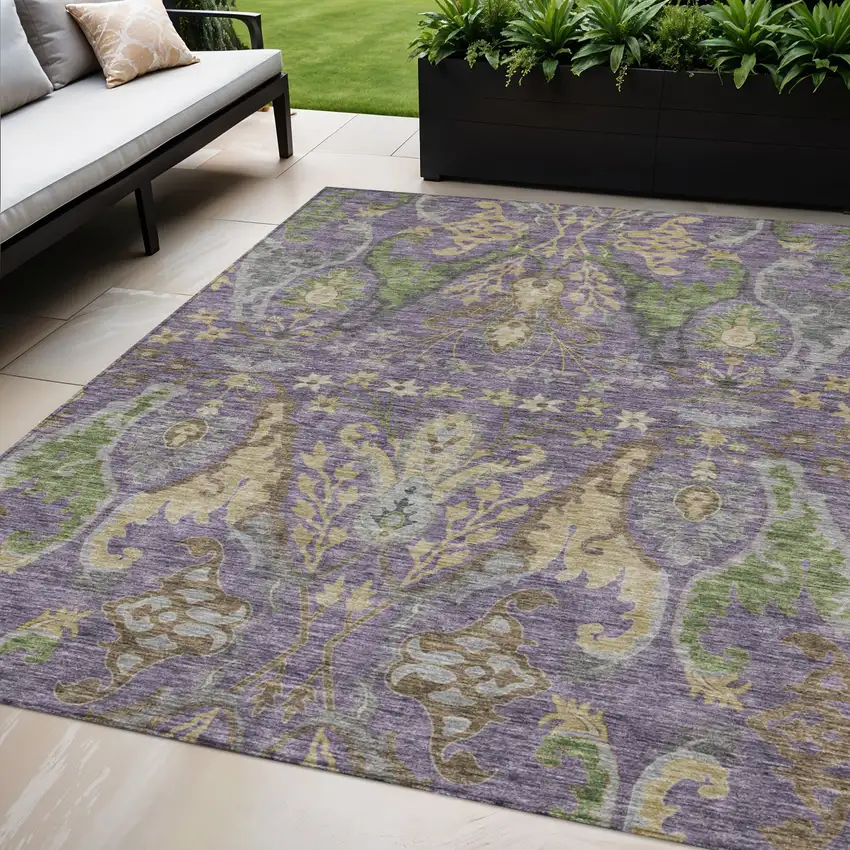 Purple Green And Brown Floral Washable Indoor Outdoor Area Rug Photo 1