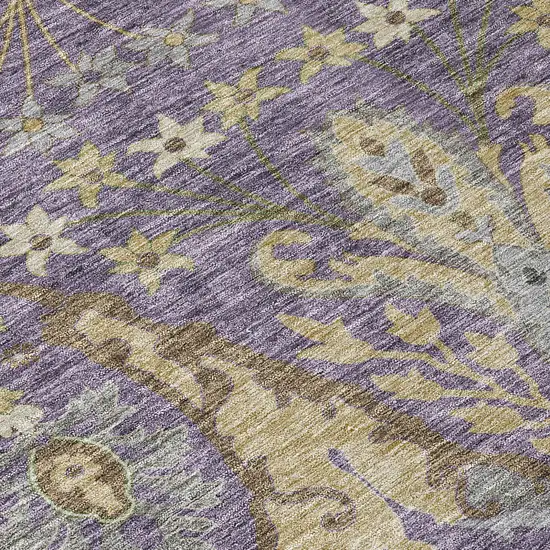 Purple Green And Brown Floral Washable Indoor Outdoor Area Rug Photo 5