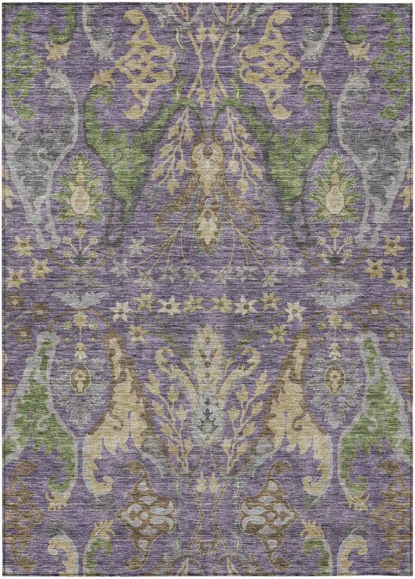 Purple Green And Brown Floral Washable Indoor Outdoor Area Rug Photo 2