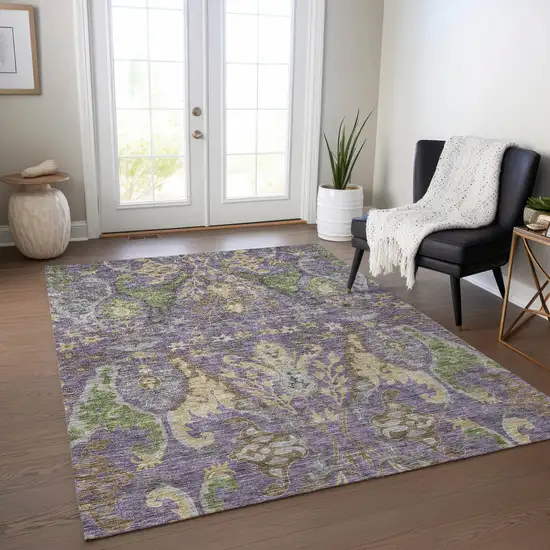 Purple Green And Brown Floral Washable Indoor Outdoor Area Rug Photo 9
