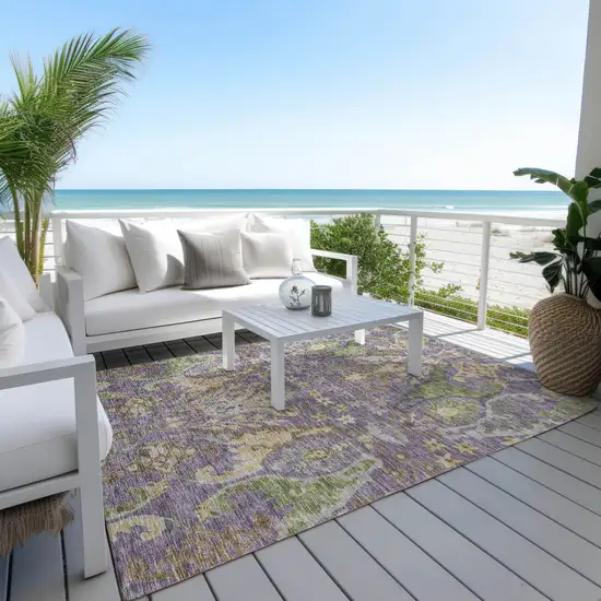 Purple Green And Brown Floral Washable Indoor Outdoor Area Rug Photo 8