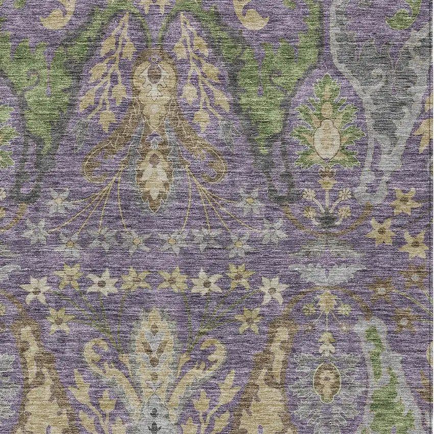 Purple Green And Brown Floral Washable Indoor Outdoor Area Rug Photo 6