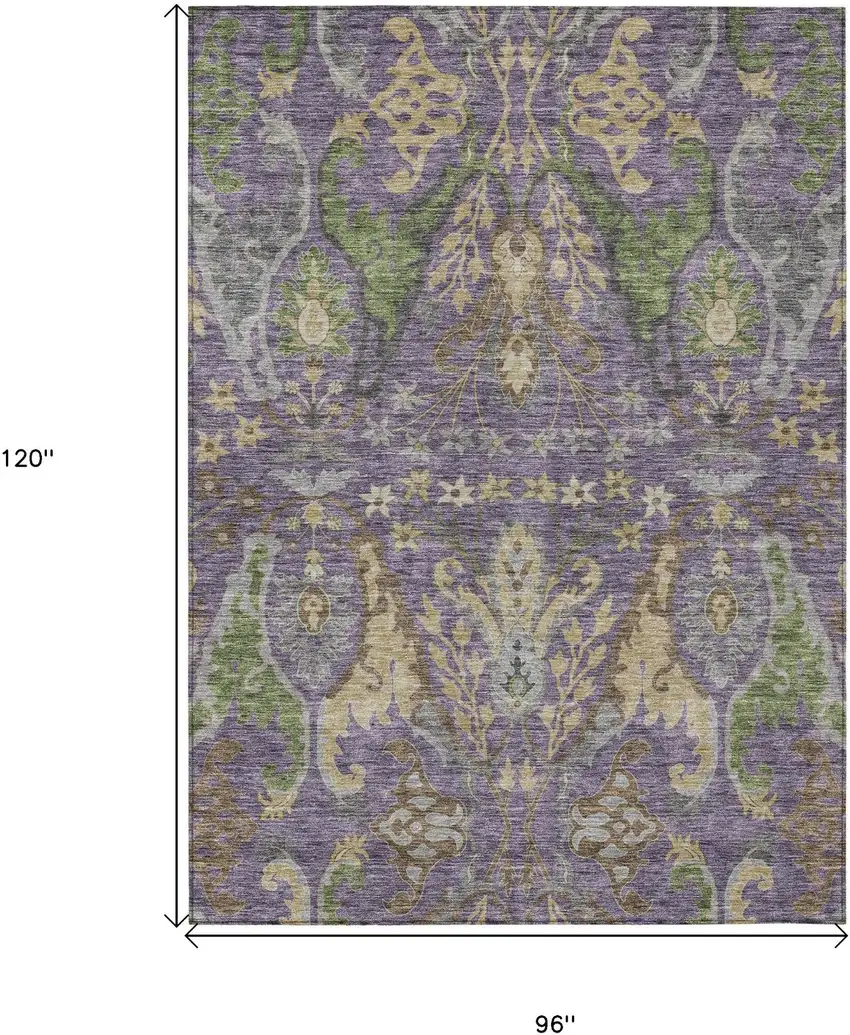Purple Green And Brown Floral Washable Indoor Outdoor Area Rug Photo 8