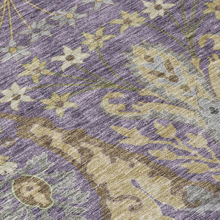 Purple Green And Brown Floral Washable Indoor Outdoor Area Rug Photo 5