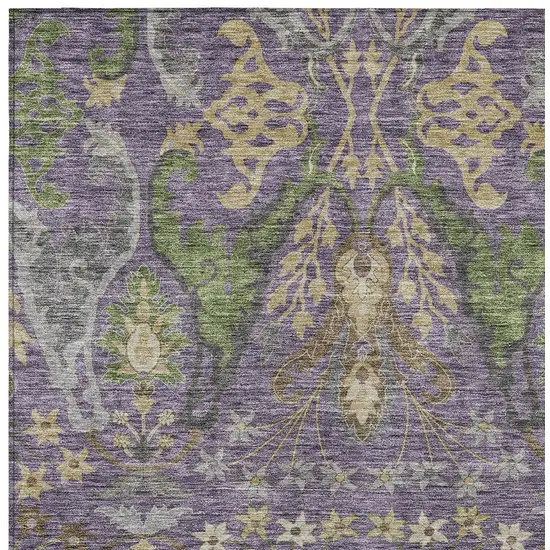 Purple Green And Brown Floral Washable Indoor Outdoor Area Rug Photo 6