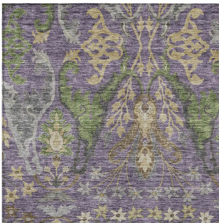 Purple Green And Brown Floral Washable Indoor Outdoor Area Rug Photo 6