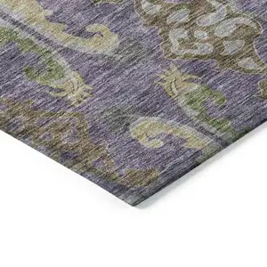 Photo of Purple Green And Brown Floral Washable Indoor Outdoor Area Rug