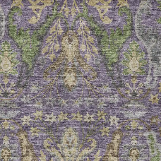 Purple Green And Brown Floral Washable Indoor Outdoor Area Rug Photo 6