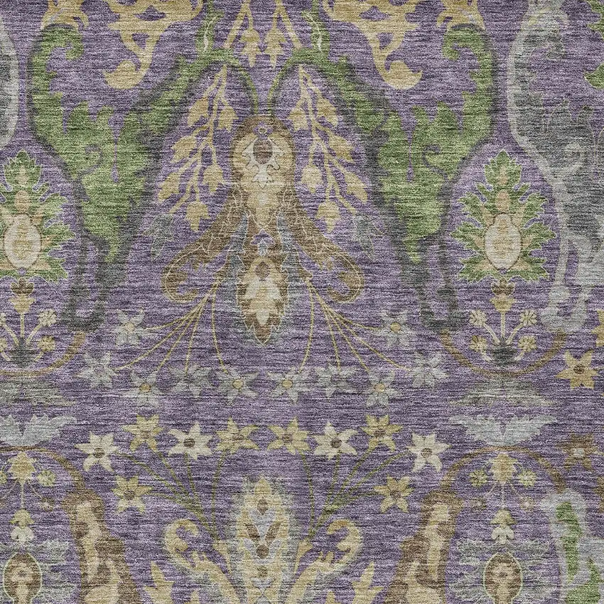 Purple Green And Brown Floral Washable Indoor Outdoor Area Rug Photo 6