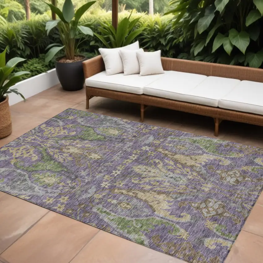 Purple Green And Brown Floral Washable Indoor Outdoor Area Rug Photo 1