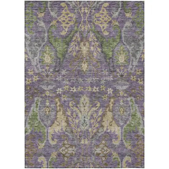 Purple Green And Brown Floral Washable Indoor Outdoor Area Rug Photo 2