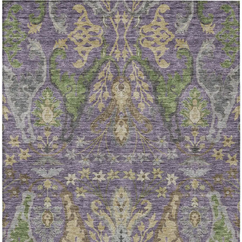 Purple Green And Brown Floral Washable Indoor Outdoor Area Rug Photo 7