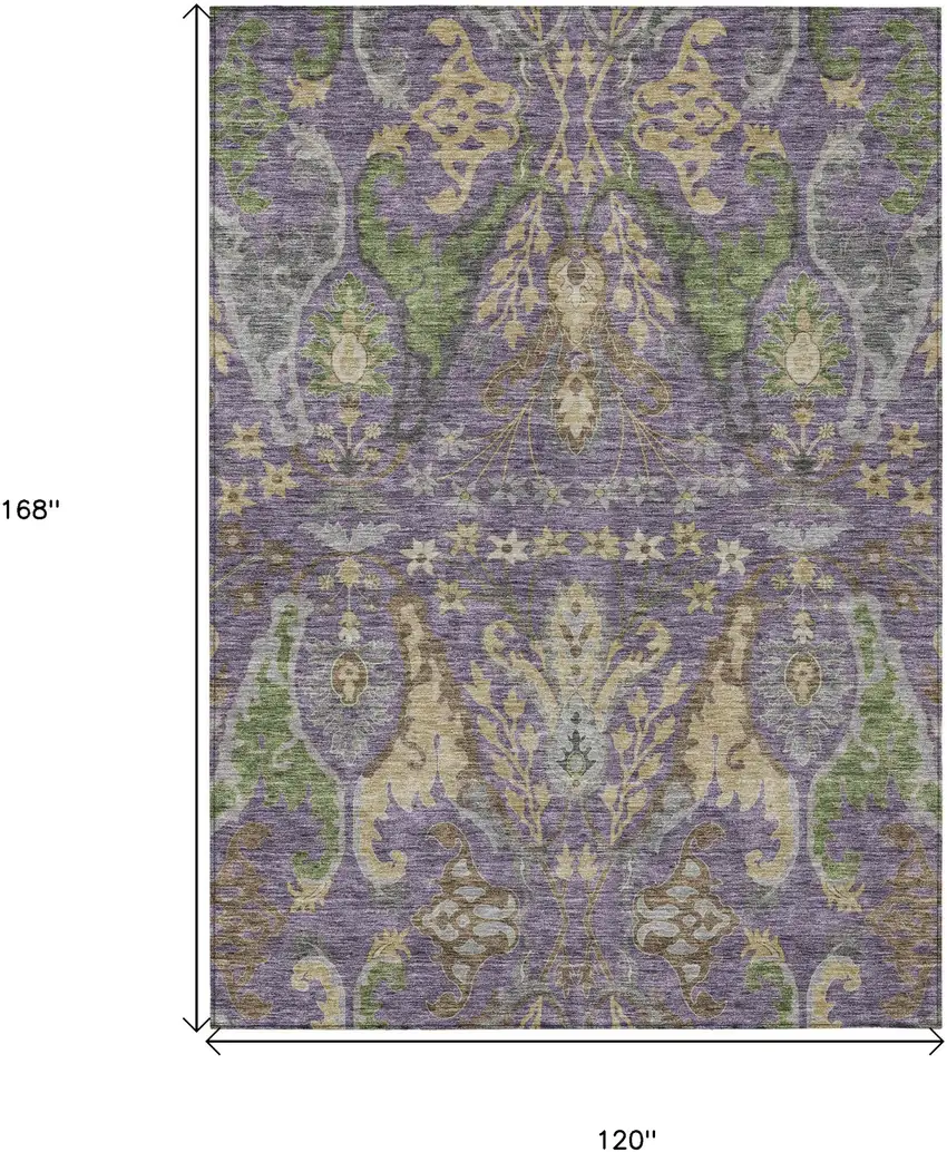 Purple Green And Brown Floral Washable Indoor Outdoor Area Rug Photo 8