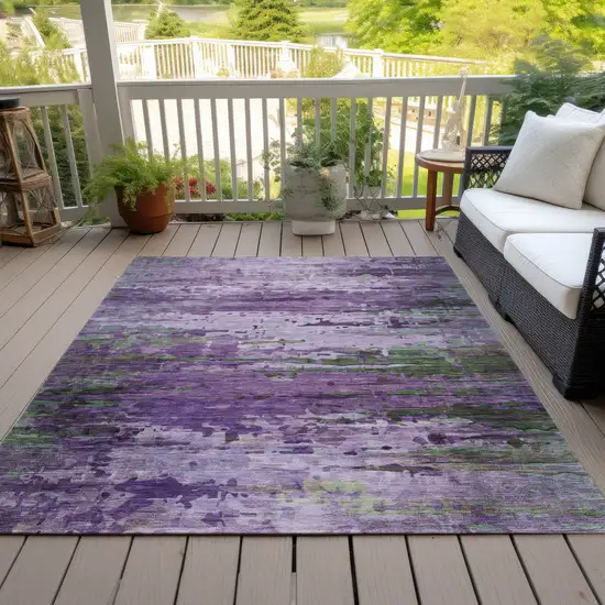 Purple Green And Charcoal Abstract Washable Indoor Outdoor Area Rug Photo 8