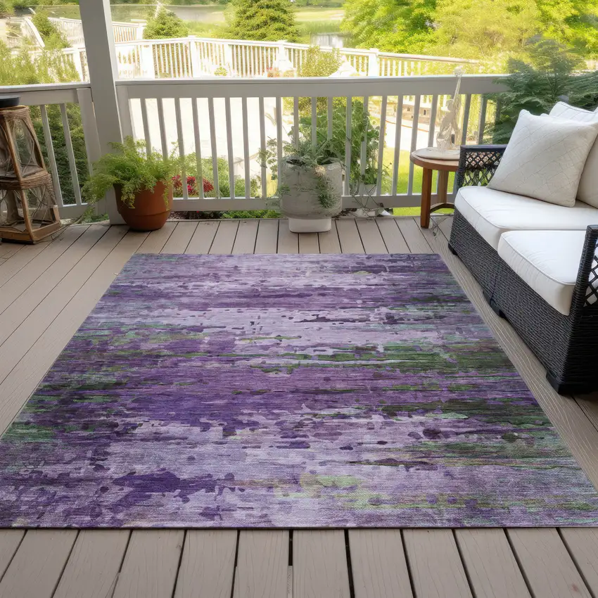 Purple Green And Charcoal Abstract Washable Indoor Outdoor Area Rug Photo 8
