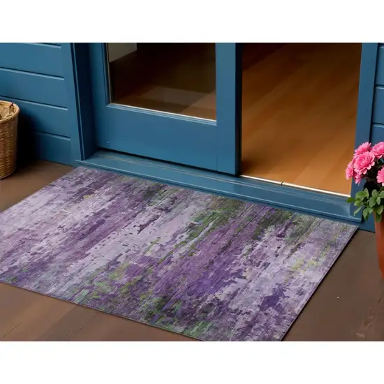 Purple Green And Charcoal Abstract Washable Indoor Outdoor Area Rug Photo 2