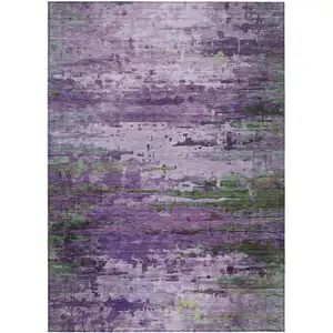 Photo of Purple Green And Charcoal Abstract Washable Indoor Outdoor Area Rug