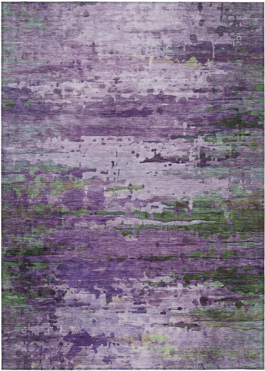 Purple Green And Charcoal Abstract Washable Indoor Outdoor Area Rug Photo 1