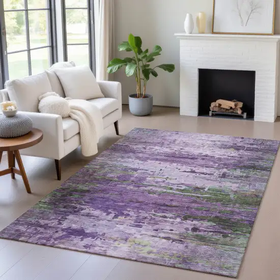 Purple Green And Charcoal Abstract Washable Indoor Outdoor Area Rug Photo 6