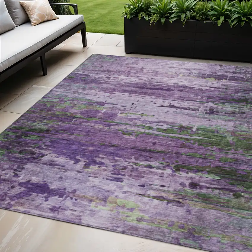 Purple Green And Charcoal Abstract Washable Indoor Outdoor Area Rug Photo 2