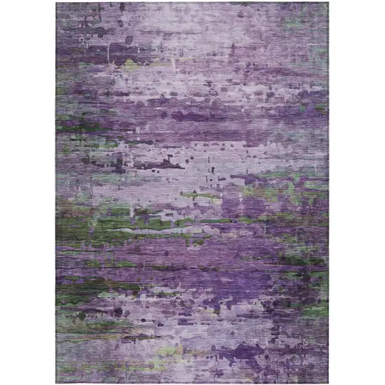 Purple Green And Charcoal Abstract Washable Indoor Outdoor Area Rug Photo 1