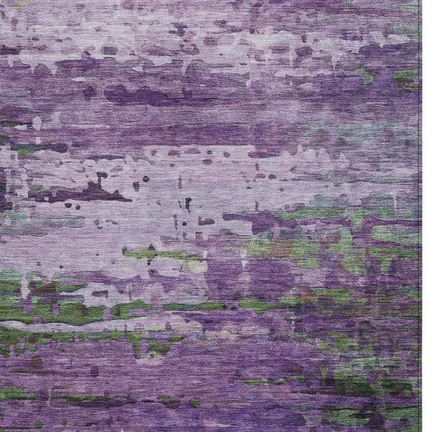 Purple Green And Charcoal Abstract Washable Indoor Outdoor Area Rug Photo 3