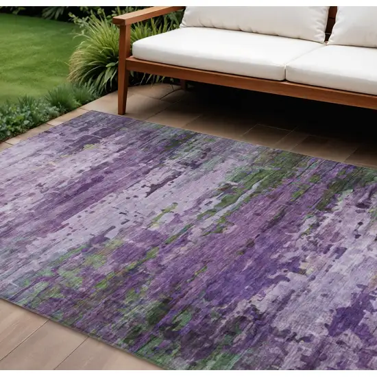 Purple Green And Charcoal Abstract Washable Indoor Outdoor Area Rug Photo 2