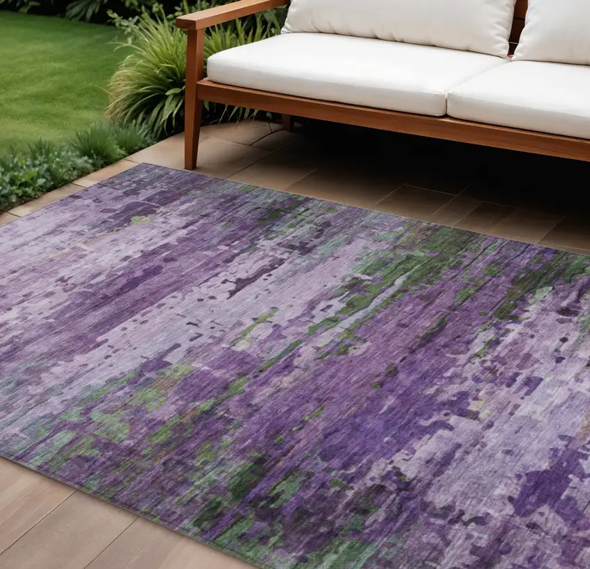 Purple Green And Charcoal Abstract Washable Indoor Outdoor Area Rug Photo 2