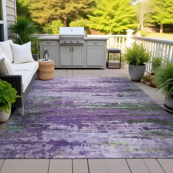 Purple Green And Charcoal Abstract Washable Indoor Outdoor Area Rug Photo 4