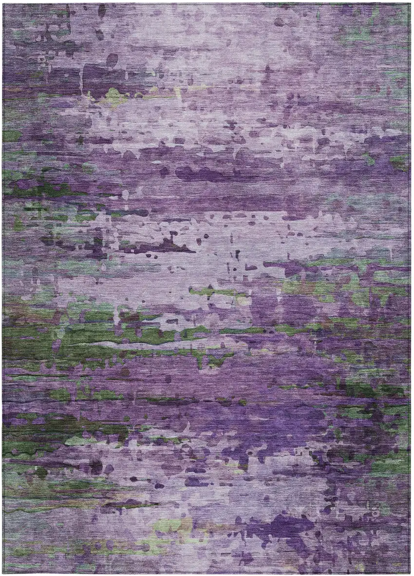 Purple Green And Charcoal Abstract Washable Indoor Outdoor Area Rug Photo 1