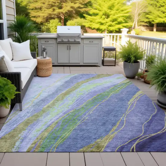 Purple Green And Gold Abstract Washable Indoor Outdoor Area Rug Photo 5